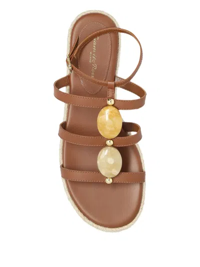 Gianvito Rossi Leather Strappy Sandals With Stone Embellishment In Brown