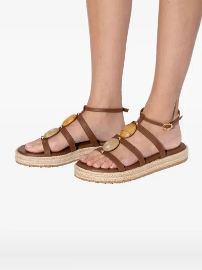 Gianvito Rossi Leather Strappy Sandals With Stone Embellishment In Brown