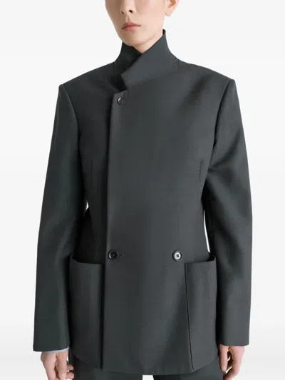Lemaire Double-breasted Patch-pocket Blazer In Gray