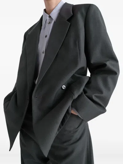 Lemaire Double-breasted Patch-pocket Blazer In Gray