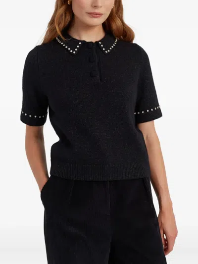 Chinti & Parker Black Laura Whitmore Diamonte Polo Top In Black