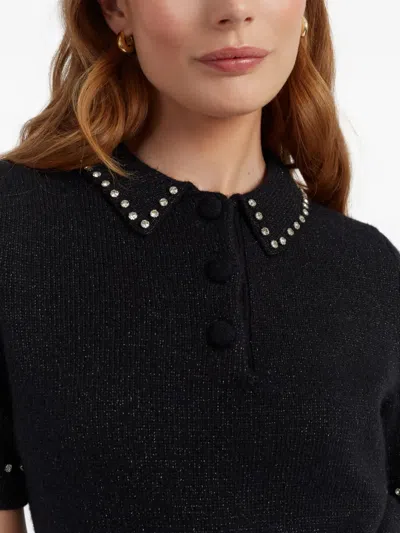 Chinti & Parker Black Laura Whitmore Diamonte Polo Top In Black