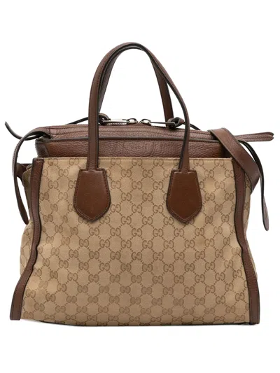 Pre-owned Gucci 2016-2025 Gg Canvas Ramble Layered Satchel In Brown