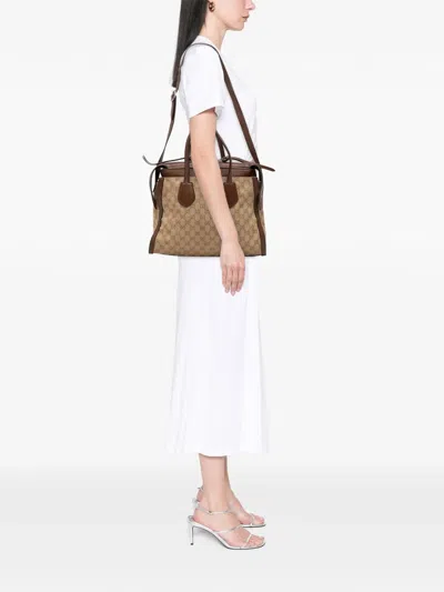 Pre-owned Gucci 2016-2025 Gg Canvas Ramble Layered Satchel In Brown