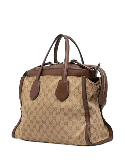 Pre-owned Gucci 2016-2025 Gg Canvas Ramble Layered Satchel In Brown