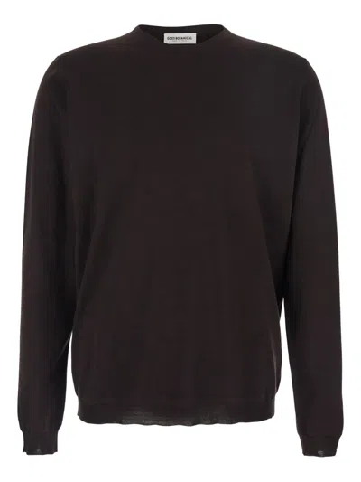 Goes Botanical Brown Crew Neck Sweater With Dropped Shoulders In Wool Man In Black