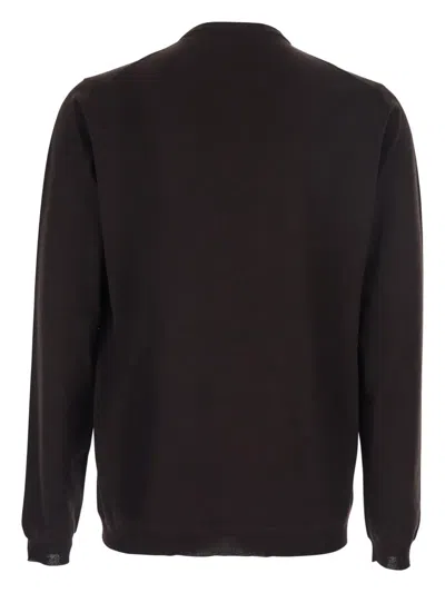 Goes Botanical Brown Crew Neck Sweater With Dropped Shoulders In Wool Man In Black