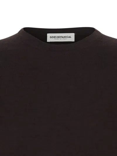 Goes Botanical Brown Crew Neck Sweater With Dropped Shoulders In Wool Man In Black