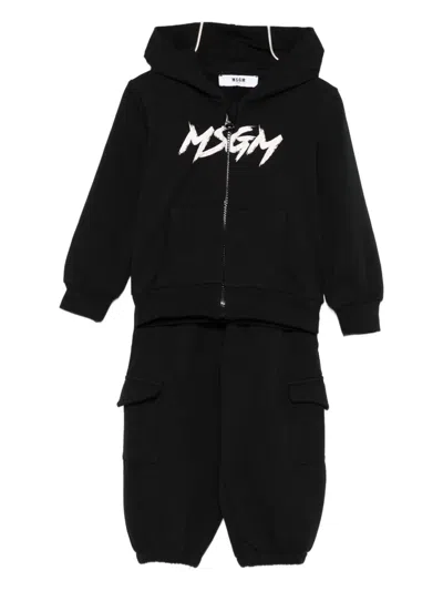 Msgm Hooded Tracksuit Set In Black