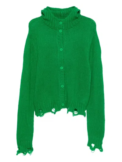 Charles Jeffrey Loverboy Rabbit Balaclava Button-front Cardigan In Green