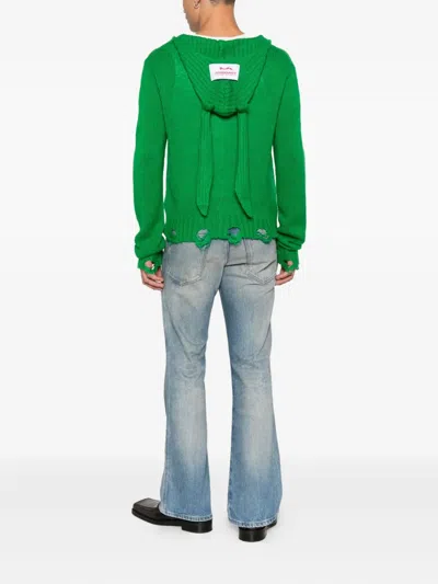 Charles Jeffrey Loverboy Rabbit Balaclava Button-front Cardigan In Green