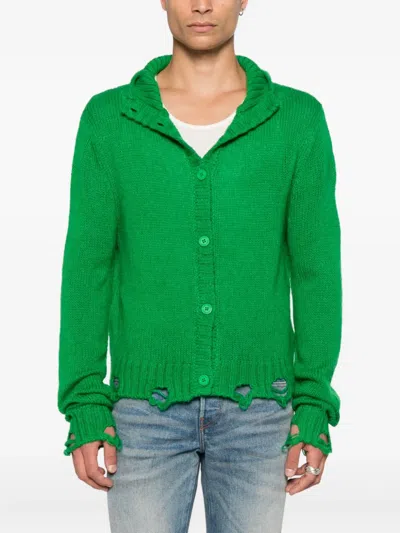 Charles Jeffrey Loverboy Rabbit Balaclava Button-front Cardigan In Green