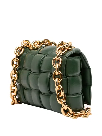 Pre-owned Bottega Veneta 2012-2025 Nappa Intrecciato Padded Chain Cassette Satchel In Green