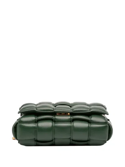 Pre-owned Bottega Veneta 2012-2025 Nappa Intrecciato Padded Chain Cassette Satchel In Green