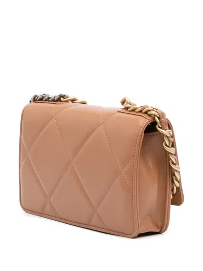 Pre-owned Chanel 2021-2025 Quilted Lambskin 19 Wallet On Chain Satchel In Brown