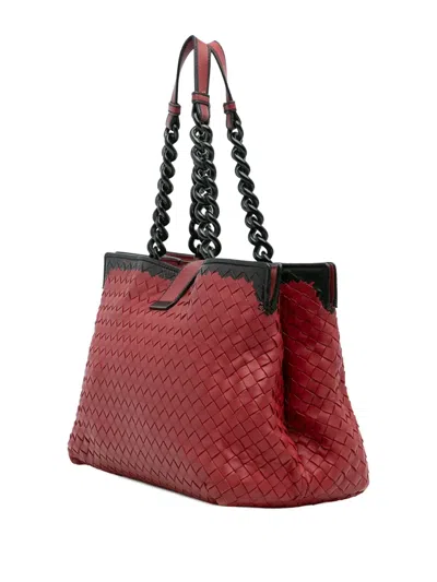 Pre-owned Bottega Veneta 2012-2025 Nappa Intrecciato Karung Glass Tote Bag In Red