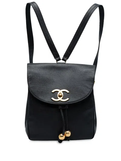 Pre-owned Chanel 1994-1996 Cc Caviar Turn Lock Backpack In Black
