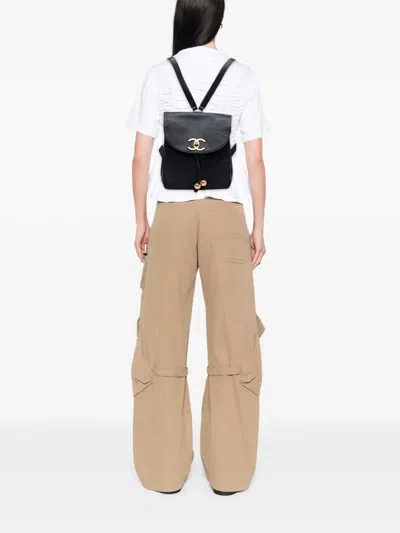 Pre-owned Chanel 1994-1996 Cc Caviar Turn Lock Backpack In Black