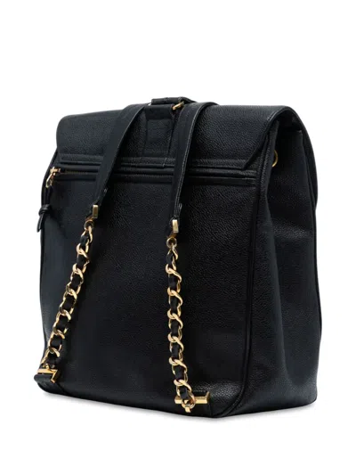 Pre-owned Chanel 1994-1996 Cc Caviar Turn Lock Backpack In Black