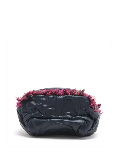 Pre-owned Chanel 2018-2019 Embossed Nylon Tweed Doudoune Belt Bag In Blue