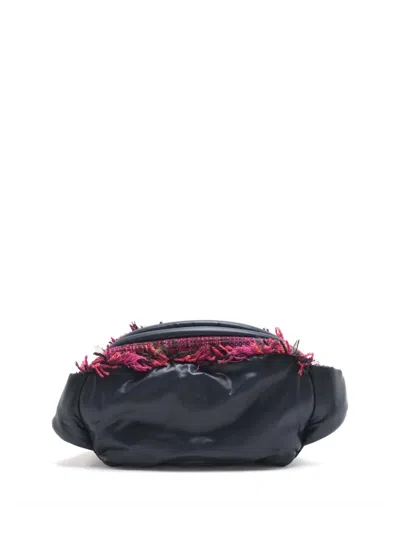 Pre-owned Chanel 2018-2019 Embossed Nylon Tweed Doudoune Belt Bag In Blue