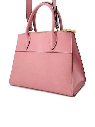 Pre-owned Prada 2013-2025 City Calf Trimmed Saffiano Paradigme Bag Satchel In Pink