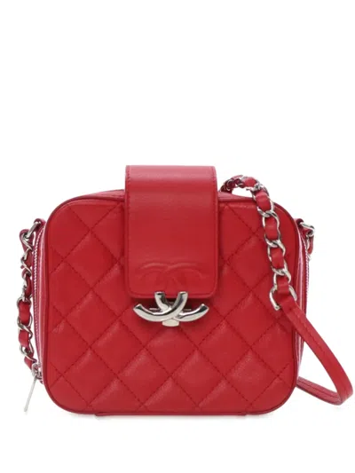 Pre-owned Chanel 2017-2018 Mini Quilted Caviar Cc Box Camera Bag Crossbody Bag In Red