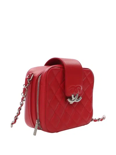 Pre-owned Chanel 2017-2018 Mini Quilted Caviar Cc Box Camera Bag Crossbody Bag In Red