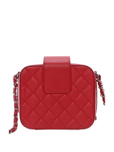Pre-owned Chanel 2017-2018 Mini Quilted Caviar Cc Box Camera Bag Crossbody Bag In Red