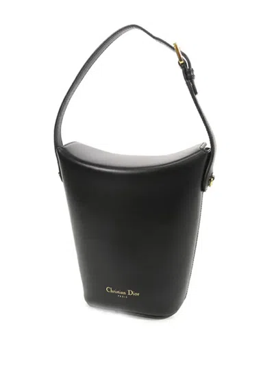 Pre-owned Dior 2021-2025 Mini Calfskin 30 Montaigne Amber Bucket Bag Satchel In Black