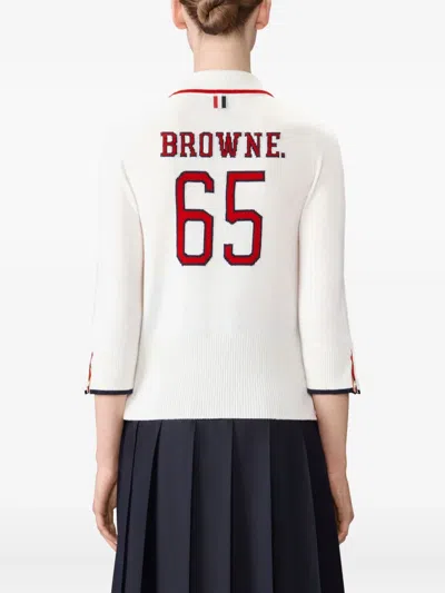Thom Browne Intarsia Three-quarter Sleeve Polo In White