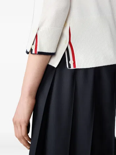 Thom Browne Intarsia Three-quarter Sleeve Polo In White
