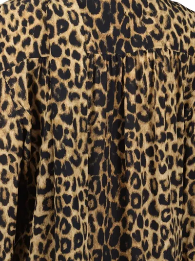 Saint Laurent Leopard Printed Long-sleeved Dress In Brown