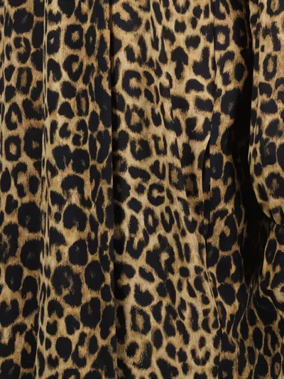 Saint Laurent Leopard Printed Long-sleeved Dress In Brown