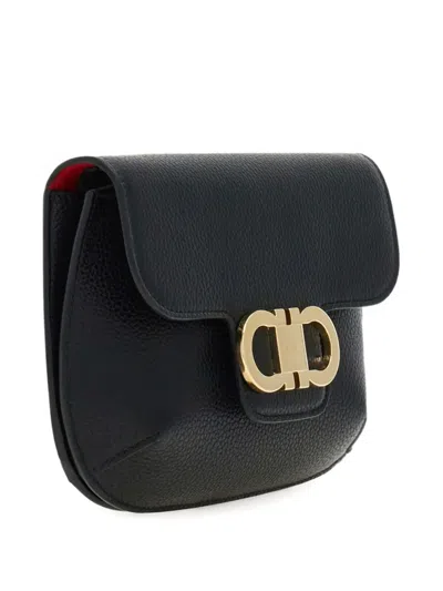 Ferragamo Double Gancini Mini Leather Shoulder Bag In Black