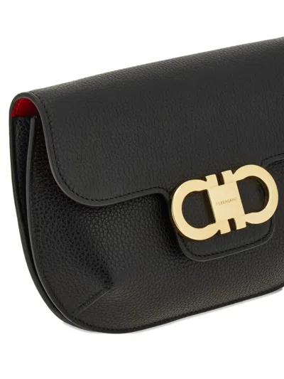 Ferragamo Double Gancini Mini Leather Shoulder Bag In Black