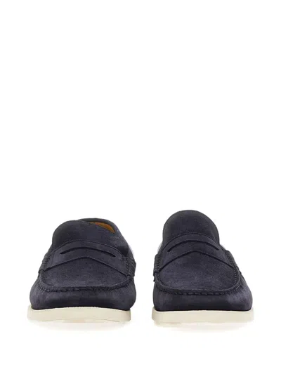 Kiton Stitching-detail Almond-toe Loafers In Blue