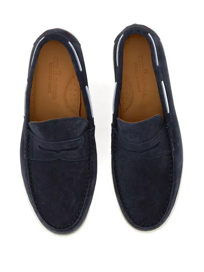 Kiton Stitching-detail Almond-toe Loafers In Blue