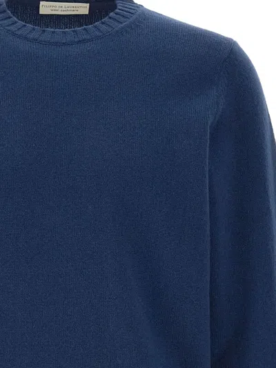 Filippo De Laurentiis Ribbed Crew-neck Sweater In Blue