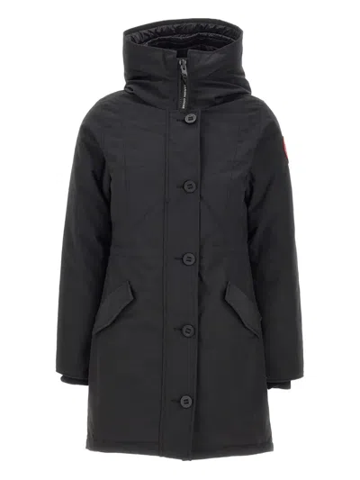 Canada Goose Rossclair Hooded Button Coat In Black