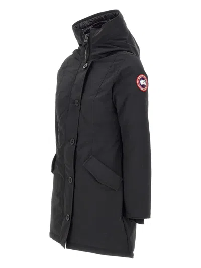 Canada Goose Rossclair Hooded Button Coat In Black