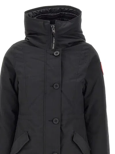 Canada Goose Rossclair Hooded Button Coat In Black