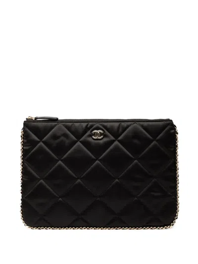 Pre-owned Chanel 2019 Cc Quilted Satin Chain Around Clutch Bag In Black
