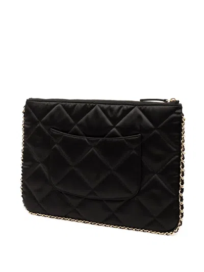 Pre-owned Chanel 2019 Cc Quilted Satin Chain Around Clutch Bag In Black