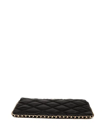 Pre-owned Chanel 2019 Cc Quilted Satin Chain Around Clutch Bag In Black