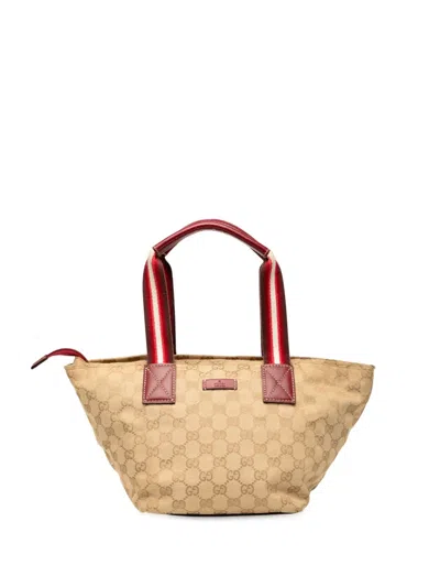 Pre-owned Gucci 2000-2015 Gg Canvas Web Handbag In Brown