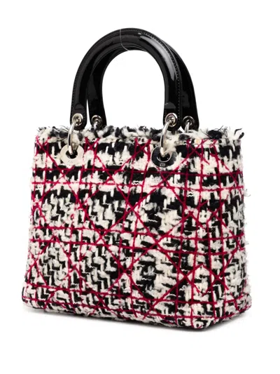 Pre-owned Dior 2011 Medium Tweed Cannage Fringe Lady  Satchel In Black