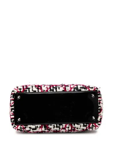 Pre-owned Dior 2011 Medium Tweed Cannage Fringe Lady  Satchel In Black