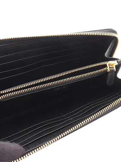 Pre-owned Prada 2013-2025 Saffiano Triangle Logo Wallet Long Wallets In Black