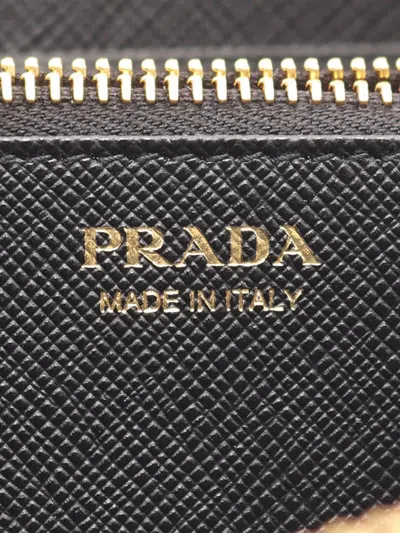 Pre-owned Prada 2013-2025 Saffiano Triangle Logo Wallet Long Wallets In Black